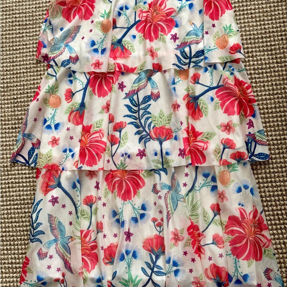 Farm Rio Floral Tiered skirt with Hummingbird Floral Print